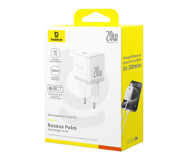 Baseus Ładowarka sieciowa Palm 20W USB-C - biała - 1502173 - zdjęcie 3